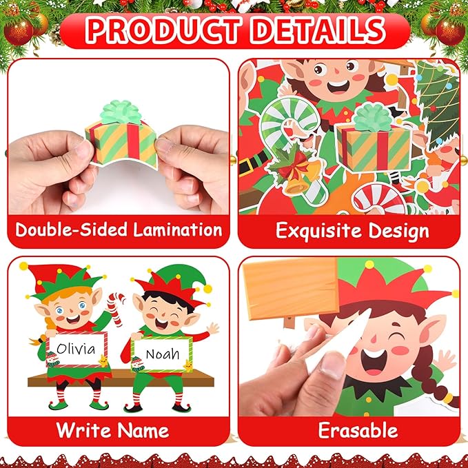 Christmas Elf Bookshelf Bulletin Board Set Elves On Our Shelves Classroom Decorations Xmas Elf Paper Cutouts Red Green Bulletin Board Border for School Wall Xmas Holiday Party Decor Teacher Supplies