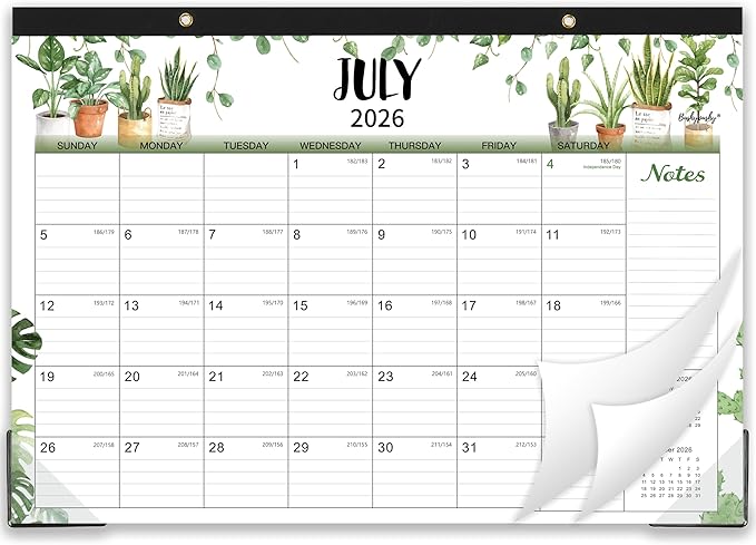 Desk Calendar 2026-2027 - 2026-2027 Desk Calendar, 18 Monthly Desk/Wall Calendar 2-in-1, 17" x 12", July 2026 - December 2027, Thick Paper with Corner Protectors, Large Ruled Blocks - Plants