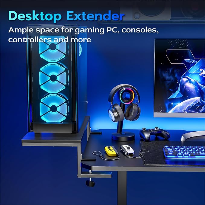 ARES WING 21.7 inches Desk Extender Shelf, 21.7"x 9.8" Versatile Clamp on Desk Shelf, Heavy Duty Desktop Organizer for Gaming and Office Accessories, Black