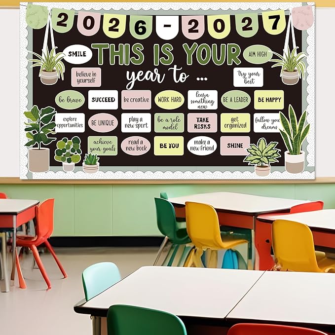 This is Your Year Bulletin Board Set Plant Motivational Classroom Decoration Inspirational Welcome Back to School Bulletin Board Cutouts for School Office Chalkboard Wall Door Decor Supply