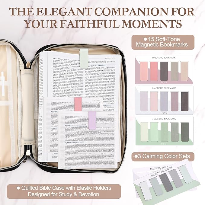 Durable and Protective Bible Cover Case for Women,Portable Bible Carrier Organizer Bag with Zipper,Christian Gift for Women,Includes 15 Magnetic Bookmarks,Great for Church,Travel or Daily Use,Black