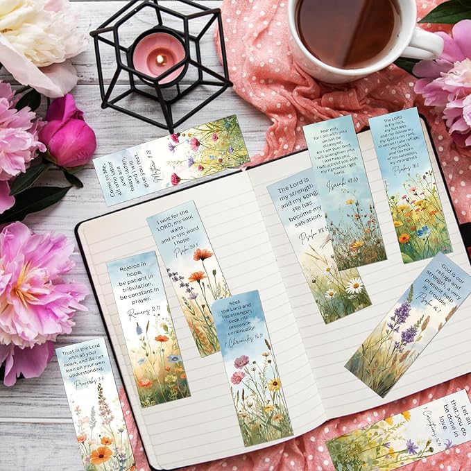 Bible Verse Bookmarks Gifts - 160 Pcs Flower Scripture Bookmark Christian Religious Book Mark Page Clips Inspirational Gift for Women Men Church Book Lovers Student Teacher Bookish Supplies