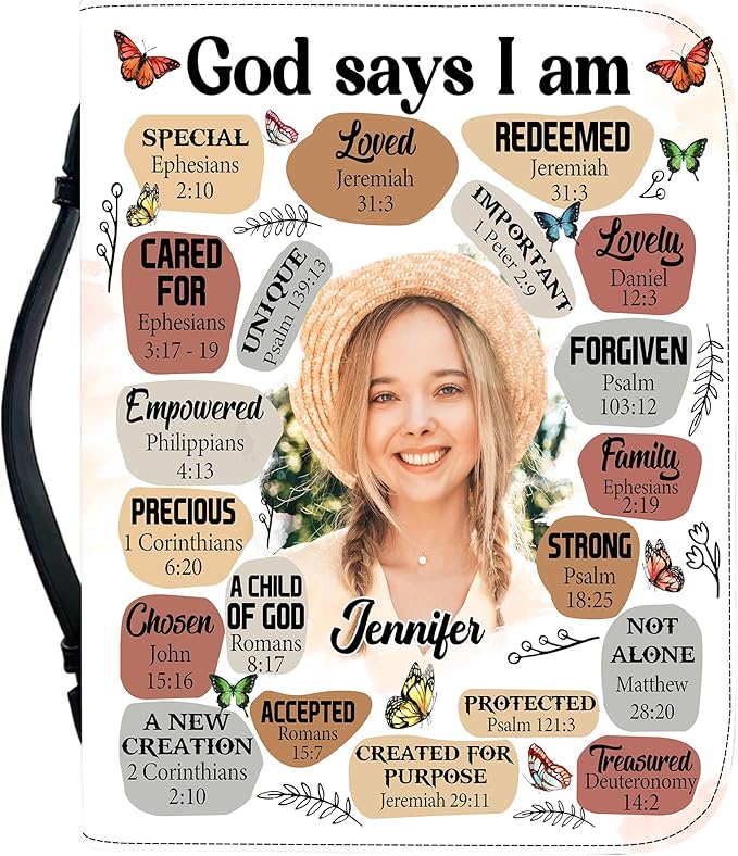 Custom Leather Bible Cover with Name – Personalized Bible Case for Women Zippered with Handle, Bookmark & Storage Pockets, Christian Gift for Mom, Daughter, Grandma (My Daily Affirmation, M-2XL)