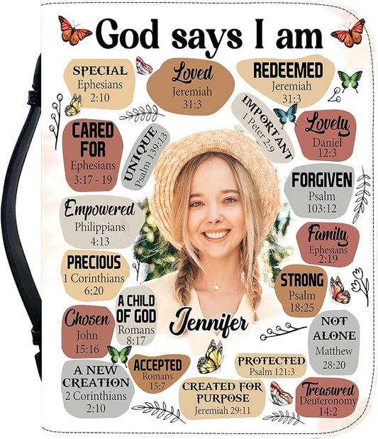 Custom Leather Bible Cover with Name – Personalized Bible Case for Women Zippered with Handle, Bookmark & Storage Pockets, Christian Gift for Mom, Daughter, Grandma (My Daily Affirmation, M-2XL)