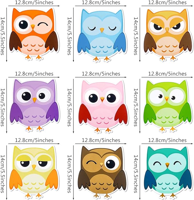 45 Pcs Colorful Owls Cutouts Bulletin Board Decor Owl Accents Paper Cutouts Name Tags Labels Classroom Decor for Back to School Classroom Bulletin Board Decorations Wall Teacher Student Birthday Party