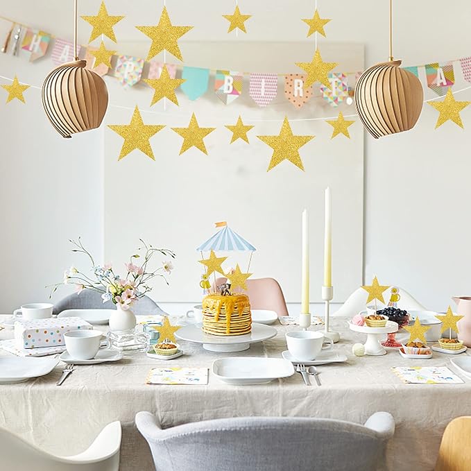 120 PCS Glitter Gold Five Star Cutouts Paper Star Cutouts Gold Star Cutouts for Bulletin Board Stars Classroom Wall Party Decoration Supply 3 Sizes 3.1inch 4.7inch 6.2inch