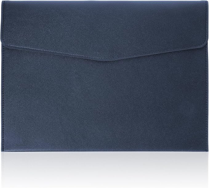 Leather Document Folder, A4 File Document Holder Waterproof Portfolio Envelope PU Leather Folder Case with Snap Button Closure for Letter Size, Travel, Resume, Blue