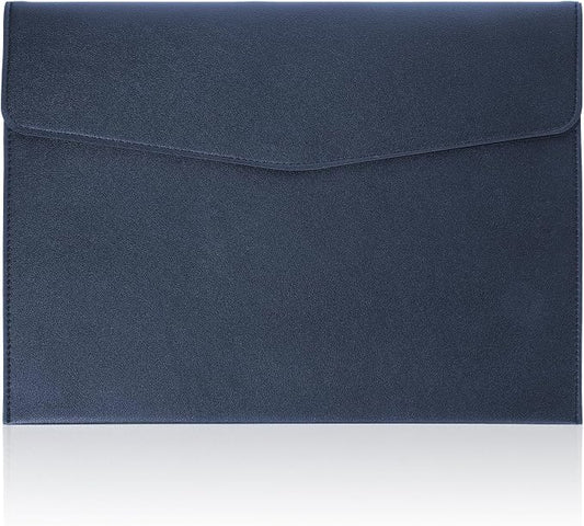 Leather Document Folder, A4 File Document Holder Waterproof Portfolio Envelope PU Leather Folder Case with Snap Button Closure for Letter Size, Travel, Resume, Blue