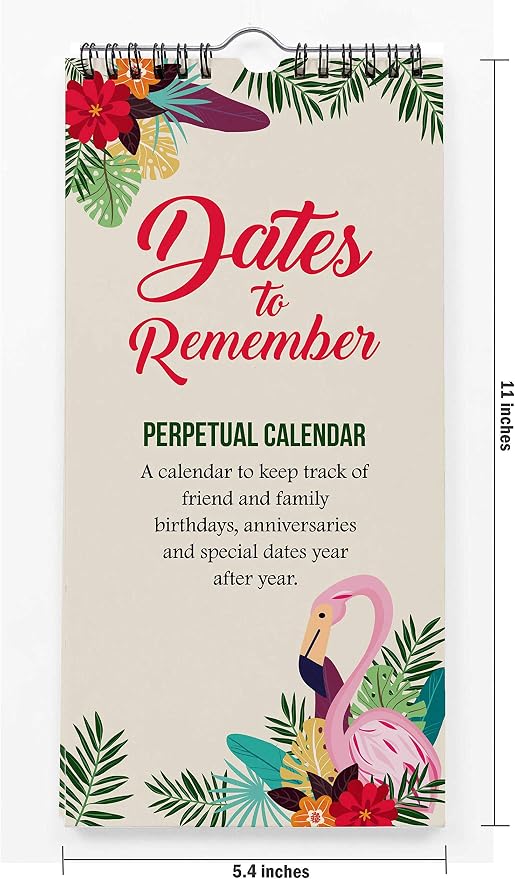 Flamingo & Floral Rustic Perpetual Calendar Birthday Wall Hanging Anniversary Special Event Reminder Calendar Book Journal Stationary Wall Hanging Birthday Gift Card Planner Organizer