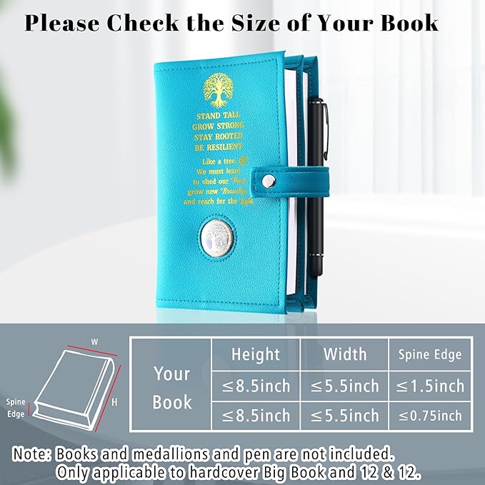 LParkin Premium AA Big Book Cover with Secure Coin Holder - Durable PU Leather Double AA Book Cover for Big Book and 12 Steps & 12 Traditions, Unique Sobriety Design - Green Like a Tree