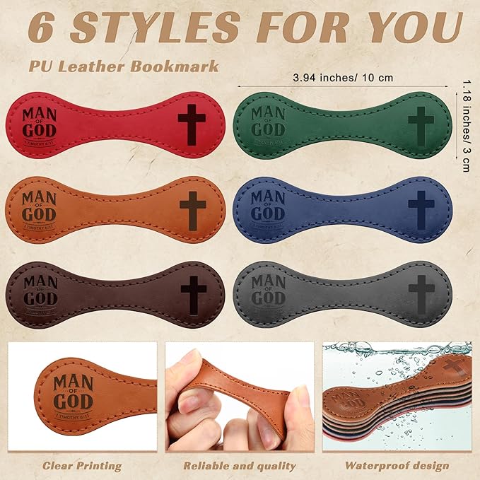 Skyygemm Christian Magnetic Bookmark for Men Bulk Man of God Leather Bookmark Religious Page Markers Scripture Book Markers for Priest Church Father's Day Gift(12 Pcs)