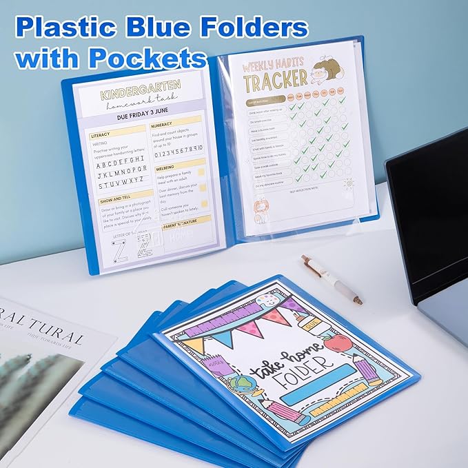 24 Pcs Back to School Take Home Folders for Elementary Students 2 Pocket Folders with Clear Front Pocket 4 Inner Pockets Parent Teacher Communication Folder Plastic Homework Folder 11.81 x 9.45 Inch
