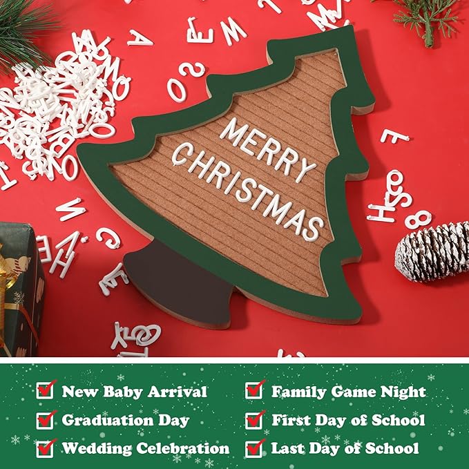 Changeable Felt Letter Board with Letters Christmas Tree Designs Photo Props Xmas Supplies Holiday Mugshot Sign Baby Announcement, Message Board Decor Farmhouse Milestones Kids