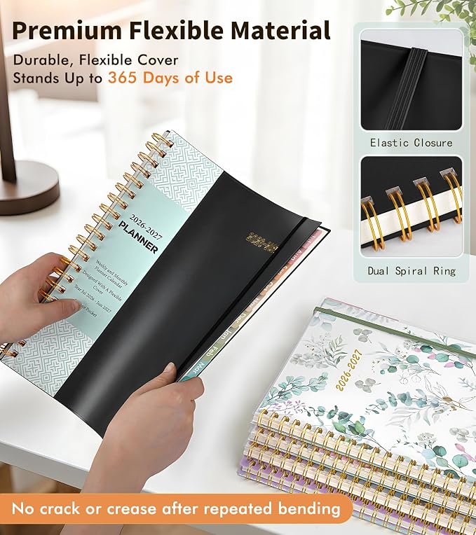 Academic Planner 2026-2027, Weekly and Monthly Calendar Planner from July 2026 - June 2027, 6.1" x 8.2" A5 Large Daily Agenda Book with Tabs, Flexible Cover, College School Organizer for Student Teacher,Green