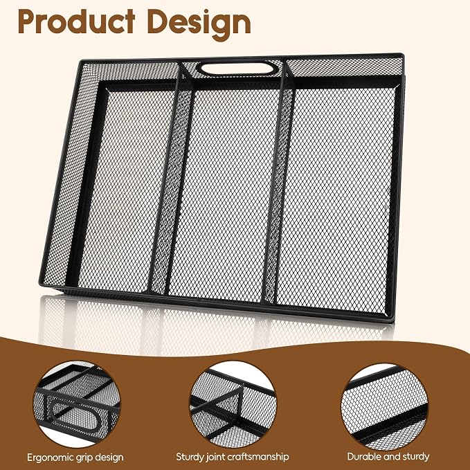 Yummy Sam 2 Pack Desk Drawer Organizer Tray, Office Drawer Organizer Tray with 2 Dividers, Metal Mesh Drawer Organizers for Desk, Desktop, Office Supplies, 12.2X8.8x2.1Inches