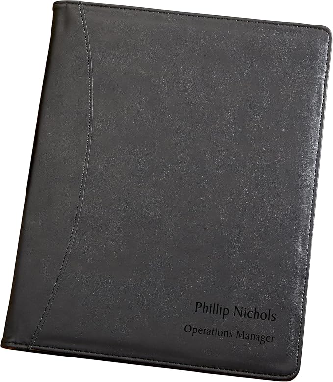 Personalization Universe Signature Series Personalized Full Pad Portfolio - Custom Faux Leather with Notepad, Business Card Slots, and Pen Loop - Ideal for Business, Personal Use, Padfolio