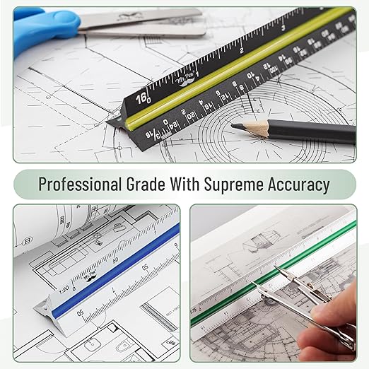 Mr. Pen Architectural 12 Inch Engineer & Drafting Ruler Set - Imperial & Metric Scale for Blueprints & Contractor Use
