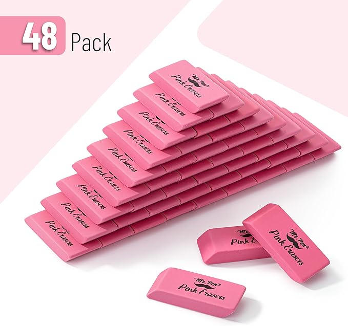 Mr. Pen- Pink Pencil Eraser Bulk, 48 Pack, Large Latex Free Block Erasers for School, Office, Art Sketching, Homework, Exams, Clean Smudge-Free Correction