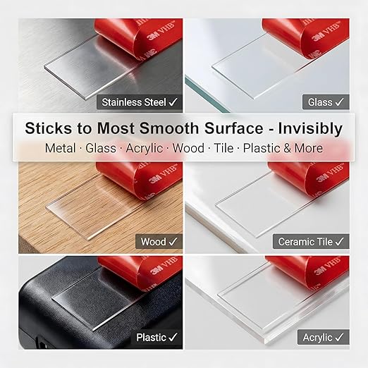 Double Sided Tape Heavy Duty 5 PCS Clear with Peeling Hook Tool Adhesive Pads 1“ and 2” Squares Dots Rectangles Pack Mounting Pads Waterproof Strong Adhesive for Automotive, Security Cameras, Mirrors