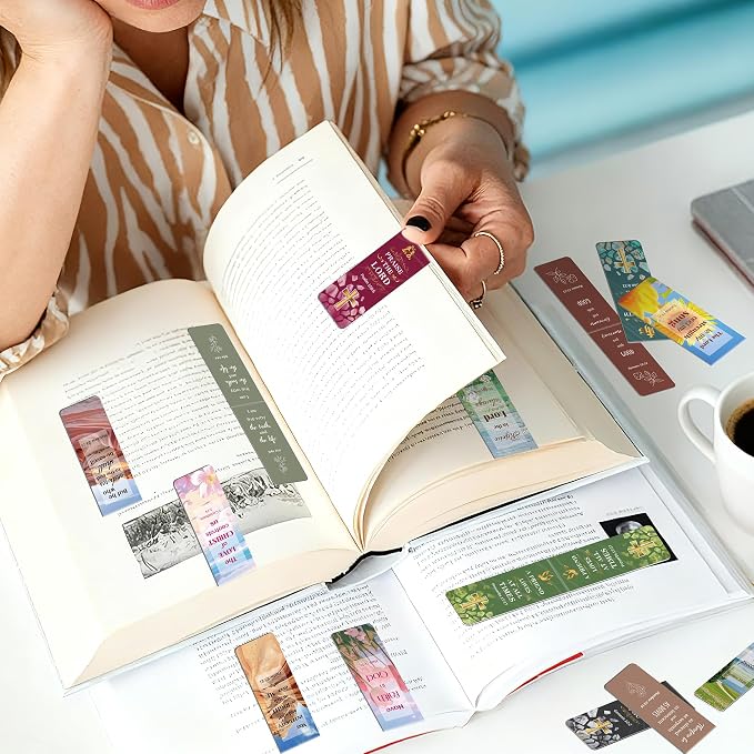 144Magnetic Bookmarks Bible Bookmark Christian Bookmarks Bulk Book Marks for Reading Women Men Adults Kids Book Lovers Gifts, Cute Personalized Religious Magnet Bookmark Clips (Multi-Style)