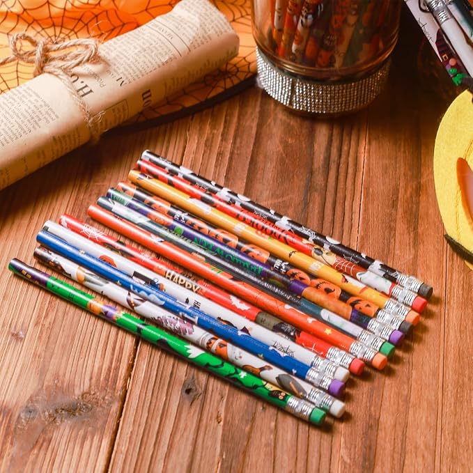 Wood Pencils, 24 Count, Yellow Hexagonal, HB Graphite, 0.3 Inch Diameter, for School Office Drawing Note Taking, Birthday Theme, Ages 5+ (Halloween Style, 240)