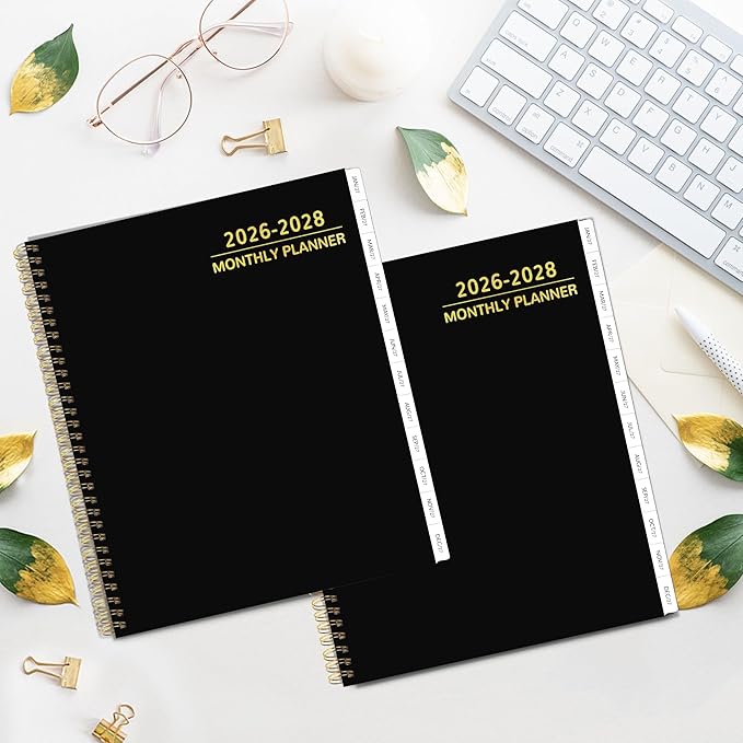 2026-2028 Monthly Planner 2 Year Monthly Planner/Calendar 2026-2028, 24 Months Calendar Planner Jul 2026 – Jun 2028, 9" x 11", Holidays, Tabs, Double-Side Pocket, Thick Paper - Black