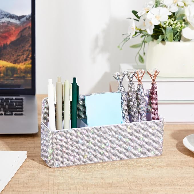 MotiMind AB Color Locker Accessories for Girls, Bling Magnetic Pen Holder for Refrigerator, Back to School Rhinestone Marker Holder for Locker, Sparkly Gift for Student (Large,Rhinestone)