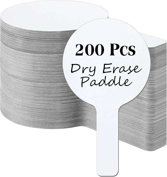Seajan 200 Pcs Dry Erase Answer Paddles for Classroom, Double-Sided Handheld Mini Whiteboards Bulk Set for Teachers, Students & School Learning(Round,28 x 16 cm)