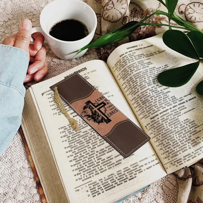 Bookmark 2 PCS Leather Bookmarks for Women, Men, Book Lovers, Page Markers for Students Teachers Reading Cross Lion Personalized Bookmark