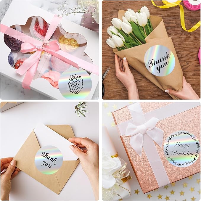 Round Thermal Label Printer Stickers, 3 Inch Holographic Silver Thermal Label Sticker, Holographic Circle Direct Printer Stickers- Perforation Line Design
