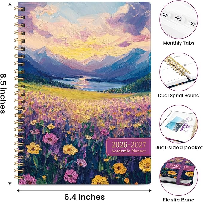 Academic Planner 2026-2027, Weekly and Monthly Calendar Book, July 2026 – June 2027, Hardcover Planner with Tabs, Perfect for Teachers, Students, Women & Men, A5 (6.4" x 8.5") - Blush Horizon