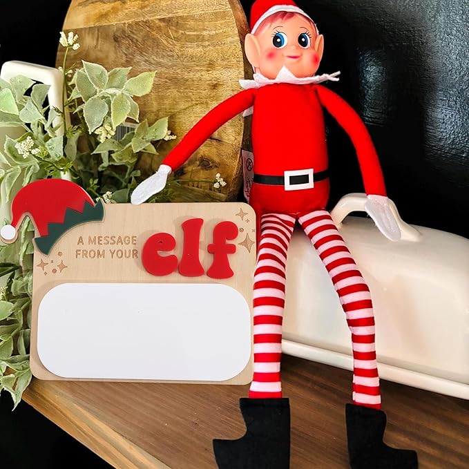 Christmas Elf Message Board - Christmas Holiday Decorations,A Message from Your Elf Sign,Reusable Dry Erase Wooden Board,Santa Magical Party Decorations