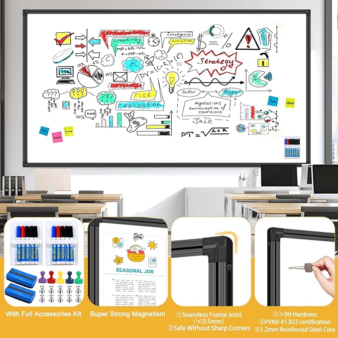 H-Qprobd 8'x4' Large Whiteboard with Aluminum Frame - 96"x48" Magnetic Dry Erase Board Commercial-Grade Wall Mounted | Ideal for Office Presentations, Classroom Teaching & Professional Workspace