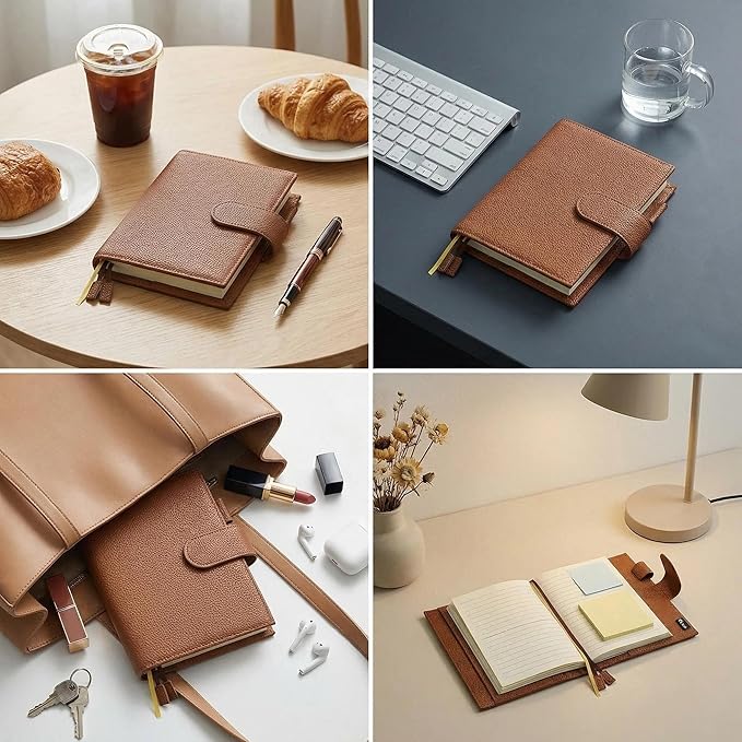 A6 Genuine Leather Techo Notebook Cover Compatible with Hobonichi Original Stalogy Midori MD with 5 Card Slots Pen Loop Bookmarks Back Pocket