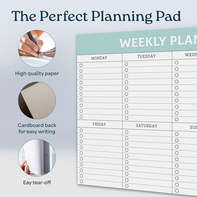 Large Weekly Planning Pad and Matching Notepad, 52 Letter Size Tear-Off Sheets, 8.5” x 11” Undated Weekly Desk Planner Pad, Daily Schedule, Daily To Do List, Notes, Goals For Work and Home