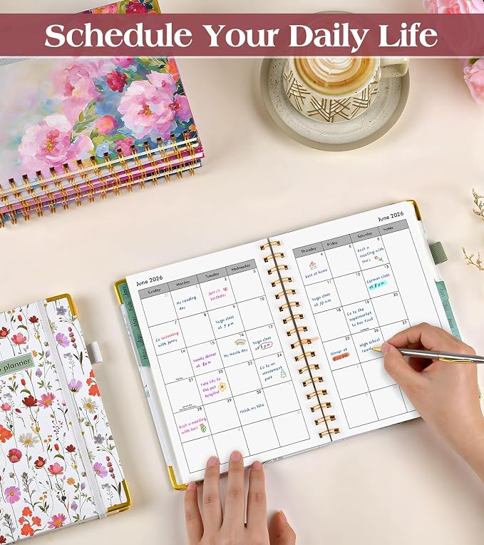 2026 Planner, Hardcover Weekly and Monthly Planner for Women, January 2026 - December 2026, Spiral Yearly Agenda Organizer Book 2026 with Tabs, Daily Calendar Planners for School Work Home, A5 (5.75" x 8.38"), Wildflower Garden