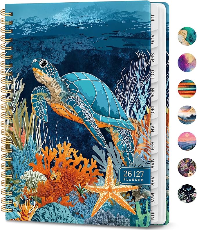 Academic Planner 2026-2027, Weekly and Monthly Calendar Book, July 2026 – June 2027, Hardcover Planner with Tabs, Perfect for Teachers, Students, Women & Men, A5 (6.4" x 8.5") - Turtle
