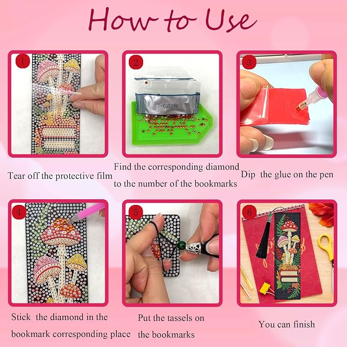 8PCS Diamond Painting Art Bookmarks,Cute Acrylic Bookmarks Crafts Kits Gifts with Tassels for Adult Women Book Lovers (Bookself2)
