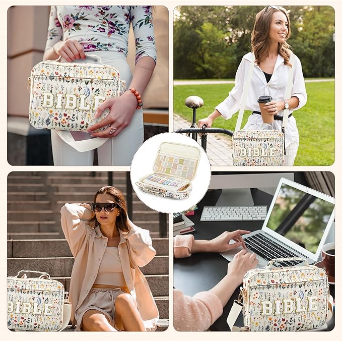 Large Bible Cover Case for Women, Bible Study Supplies Journaling Kit Chenille Letter PU Leather with Tabs Gel Pen Highlighters with Strap Easter Mothers Day Christian Gifts for Women Mom(Freshness)