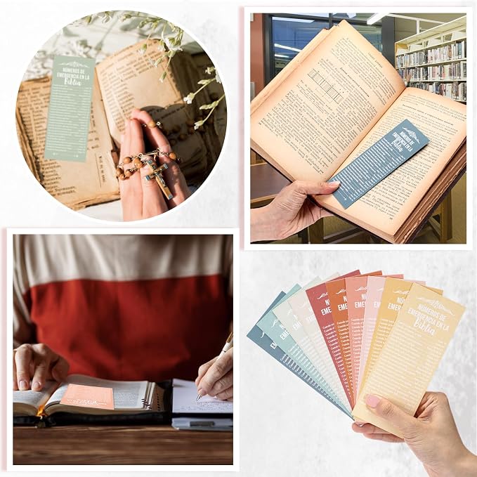 Motiskyy 100 Pcs Spanish Bible Emergency Numbers Bookmark Christian Church Gift 6 x 2.36 Inches Religious Fathers' Day Gift for Church Favor Welcome Sunday School Teacher(Boho Color)
