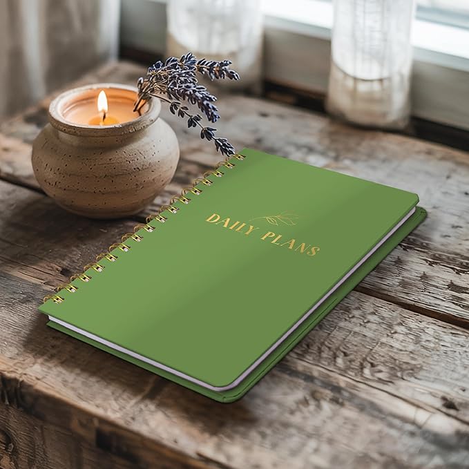 Daily Planner with Hourly Schedule – Aesthetic Spiral To-Do List Notebook for Work, Appointments and Tasks | Undated Daily Planner, Hourly Organizer to Stay Focused, Green