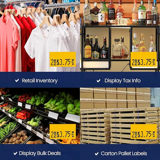 Yellow Pricing Labels for Monarch 1131 Price Gun – 8 Sleeves, 64 Rolls Value Pack - 160,000 Price Marking Labels – with Ink Rolls Included