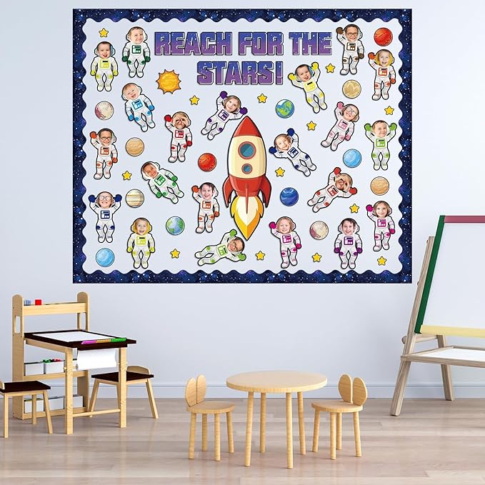 Outer Space Bulletin Board Decoration Set Space Themed Decor Back to Astronaut DIY Photo Craft Paper Cutouts Galaxy Borders Solar System Planet Spaceship Themed Party Supplies