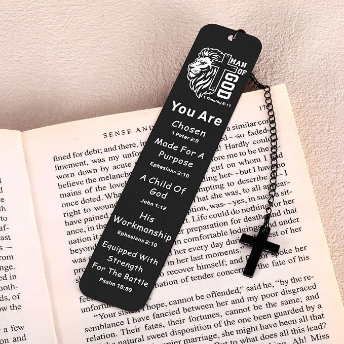 Bible Bookmark for Men Boy Catholic, Christian Graduation Gifts, Fathers Day Gifts for Son Husband, Religious Jesus Bookmark, Bible Verse Birthday Gifts, Man of God Communion Baptism Confirmation Gift