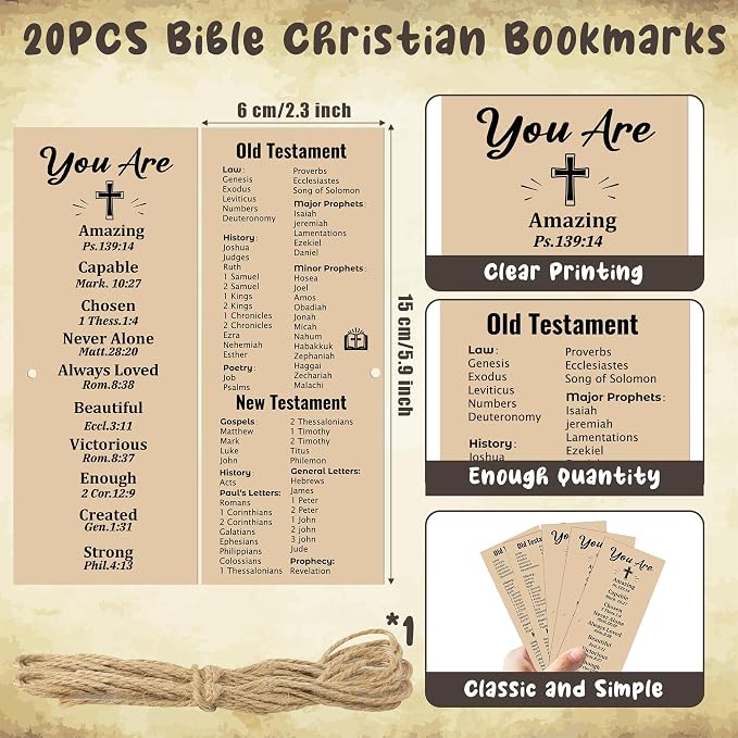 Haooryx Christian Bible Pen Bookmark - 20-Piece Christian Bible Verse Bamboo Inspirational Pens Bookmark Set You are Amazing Scripture Biblical Bookmark Church Multi-Item Party Favor Packs Gifts Bulk