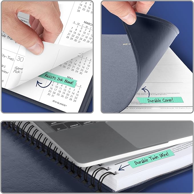 AT-A-GLANCE 2027 Planner, Monthly, 15-Month Jan-Mar, 9" x 11", Unruled Daily Blocks, Navy (702602027)