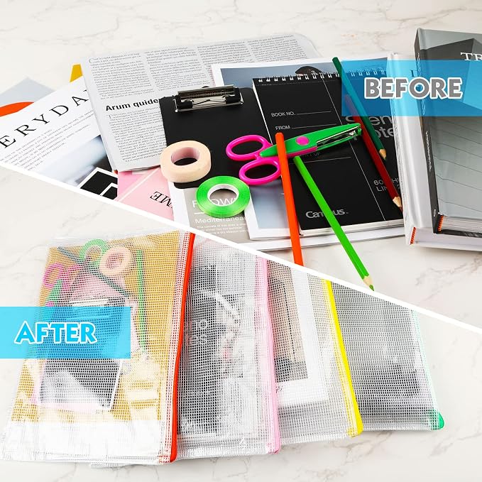Zhehao 100 Pcs A4 Mesh Zipper Pouch Bag Bulk Mesh Pouch with Zipper Waterproof Clear Storage Bag for School Office Supplies Cosmetics Travel(A4(13.19 x 9.45 in),Multi Color)
