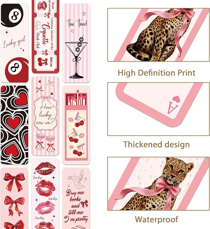Y2K Coquette Aesthetic Bookmarks, 100 Pcs Pink Bow Leopard Book Marks for Reading Women Girls, Funny Girly Paper Page Markers Bluk for Novel Planner Diary School Supplies Bookish Gifts for Birthday