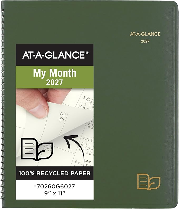 AT-A-GLANCE 2027 Planner, Monthly, 9" x 11", Tabbed, Unruled Daily Blocks, Recycled Green (70260G6027)