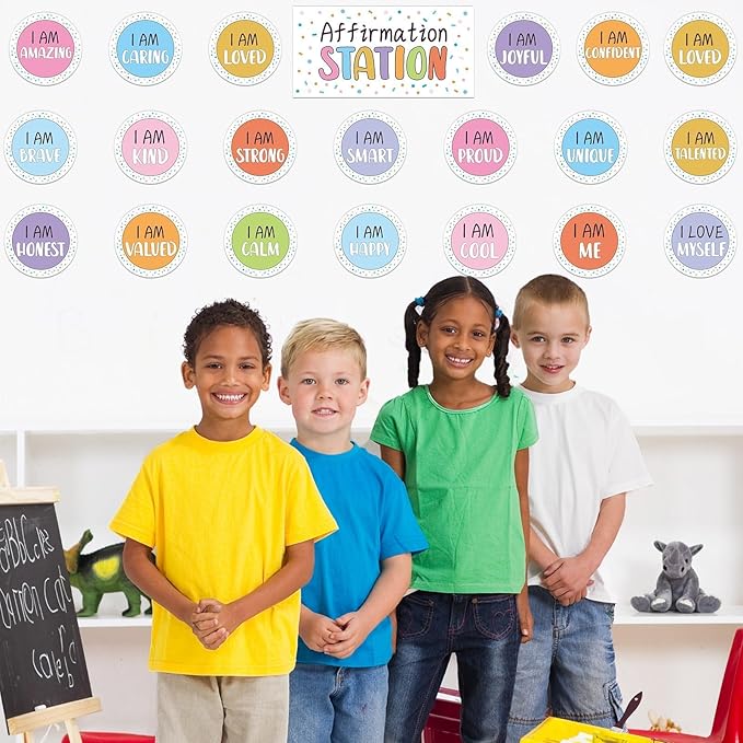 Pastel Affirmation Station Bulletin Board Set Positive Bulletin Board for Classroom Mirror Growth Mindset Decoration Inspirational Motivational Accent Color Cutouts for Home School Teacher Wall Supply